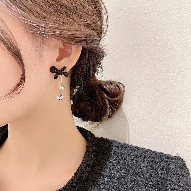 Black Bowknot Korean Earrings Stylish Looks