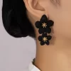 Black Flower Drop Earrings - Image 2