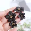 Black Flower Drop Earrings - Image 3