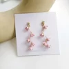 Crystal Pink Sakura Flower with Zircon Clip Earrings - Image 4