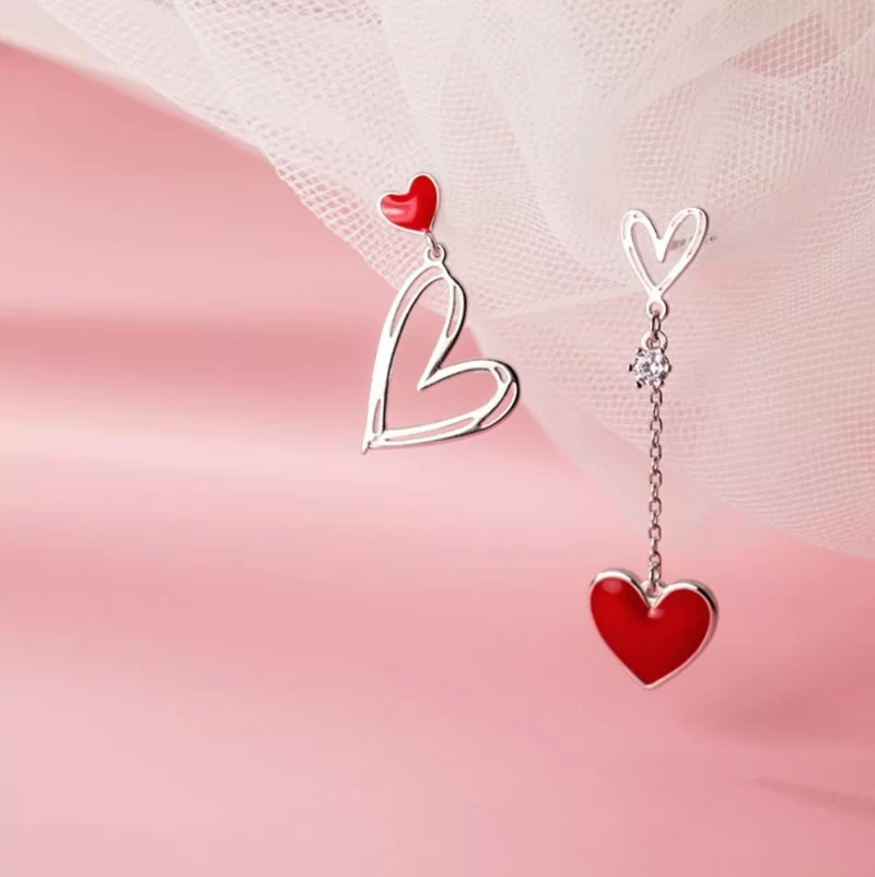 Exquisite Mismatched Heart Beat Earrings - Image 3