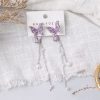 Faux Pearl Drop Rhinestone Butterfly Earrings - Image 3