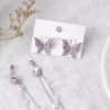 Faux Pearl Drop Rhinestone Butterfly Earrings - Image 5