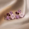 Flowers With Crystals Purple Earrings - Image 4