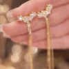 Four Star Long Drop Tassel Earrings - Image 2