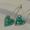 Green Emerald Diamond Heart Earrings - Image 2