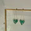 Green Emerald Diamond Heart Earrings - Image 3