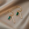 Green Square Crystal Stone Drop Earrings - Image 3