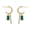 Green Square Crystal Stone Drop Earrings - Image 4