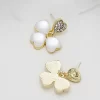 Heart With Three White Petals Korean Earrings - Image 3