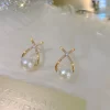 Inlaid Rhinestone Pearl Stud Earrings - Image 3