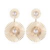 Korean Fashion Metal Sun Flower Pearl Drop Earrings - Image 2