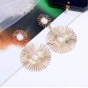 Korean Fashion Metal Sun Flower Pearl Drop Earrings - Image 3
