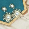 Korean Fashion Metal Sun Flower Pearl Drop Earrings - Image 5