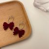 Light Luxury Wine Red Velvet Earrings - Image 2