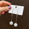Long Tassel Simulated Pearl Drop Earrings - Image 2