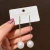 Long Tassel Simulated Pearl Drop Earrings - Image 3