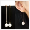 Long Tassel Simulated Pearl Drop Earrings - Image 4