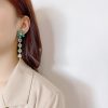 Luxury Designer Green Crystal Long Tassel Earrings - Image 6