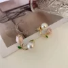 Luxury Pink Tulip Flower Pearl Stud Earrings - Image 4