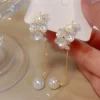 Multi Function White Shell Flower Pearl Long Earrings - Image 2