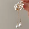 Multi Function White Shell Flower Pearl Long Earrings - Image 4