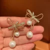 New Arrival Korean Pearl Bowknot Dangle Earrings - Image 4