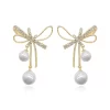 New Arrival Korean Pearl Bowknot Dangle Earrings - Image 5