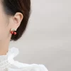 Red Cherry Blossom Korean Earrings - Image 4
