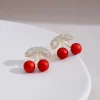 Red Cherry Blossom Korean Earrings - Image 3