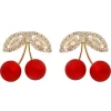 Red Cherry Blossom Korean Earrings - Image 2