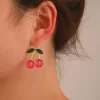 Red Cherry Drop Light Weight Earrings - Image 3