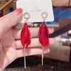 Red Colour Long Tassel Petals Zircon Earrings - Image 2