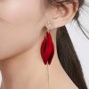 Red Colour Long Tassel Petals Zircon Earrings - Image 3