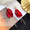 Red Colour Long Tassel Petals Zircon Earrings - Image 5