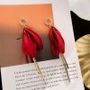 Red Colour Long Tassel Petals Zircon Earrings - Image 6