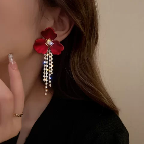Red Flower Crystal Earrings