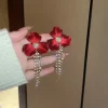 Red Flower Crystal Earrings - Image 3