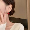 Red Matte Finish Heart Drop Earrings - Image 2