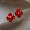 Red Petals Flower Stud Earrings - Image 3