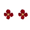 Red Petals Flower Stud Earrings - Image 2