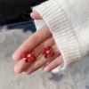 Red Petals Flower Stud Earrings - Image 4