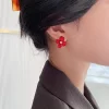 Red Petals Flower Stud Earrings - Image 5