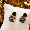 Rhinestone Black Square Drop Earrings - Image 2