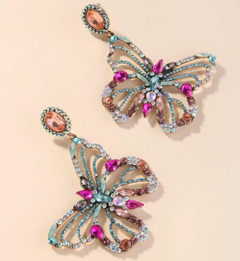 Rhinestone Butterfly Design Drop Earrings - Image 4