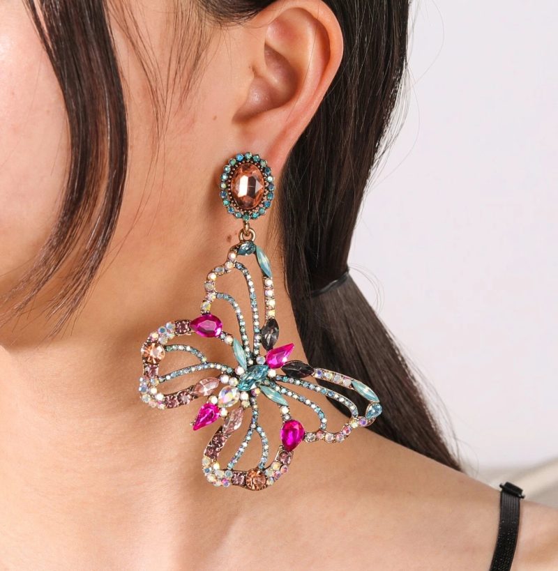 Rhinestone Butterfly Design Drop Earrings - Image 3