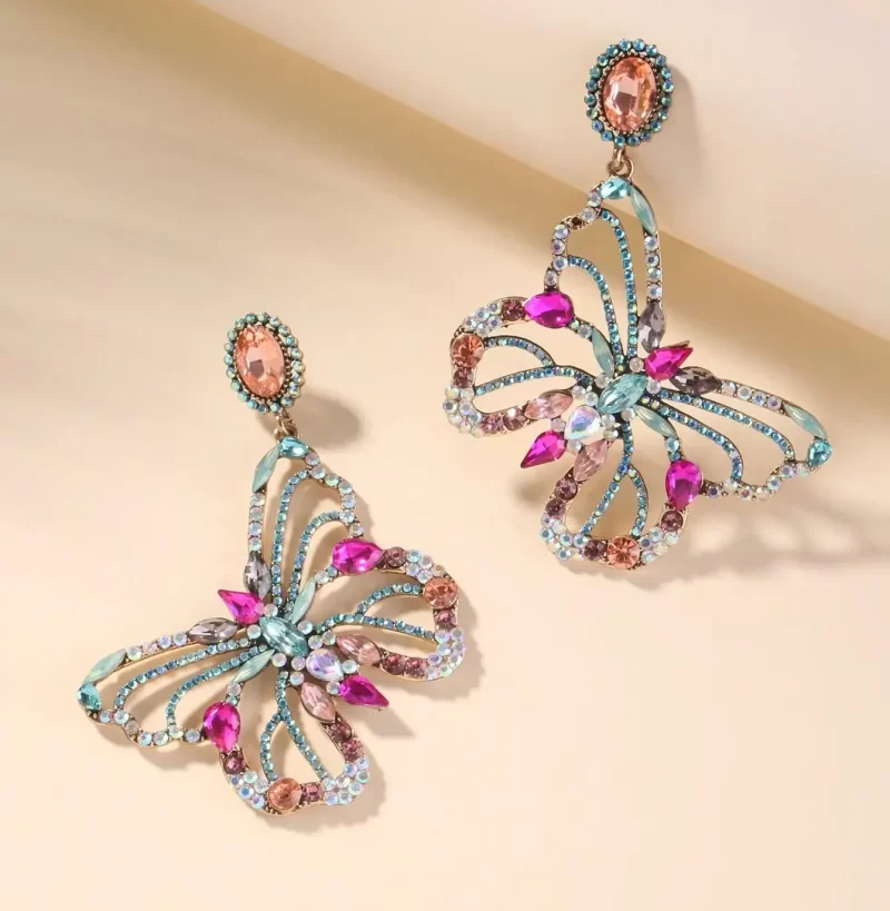 Rhinestone Butterfly Design Drop Earrings - Image 2