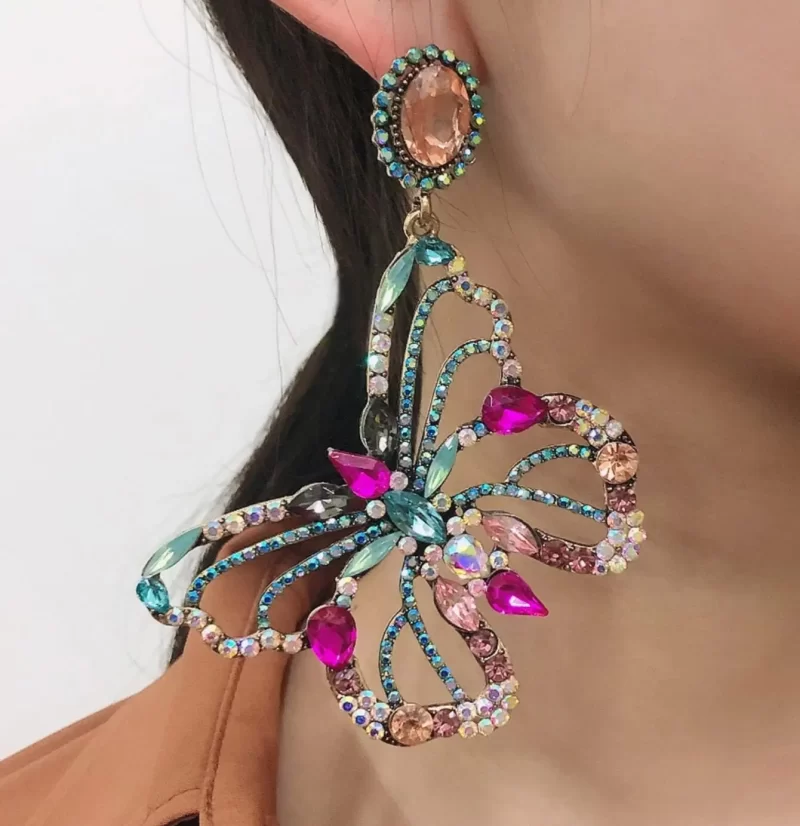 Rhinestone Butterfly Design Drop Earrings