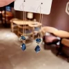 Royal Blue Fox Gem Pendant Fringe Earrings - Image 2