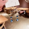 Royal Blue Fox Gem Pendant Fringe Earrings - Image 4